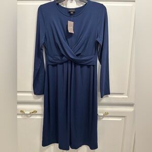 J Jill Wearever Collection Midi Dress Long Sleeve Blue NWT Women Small Petite